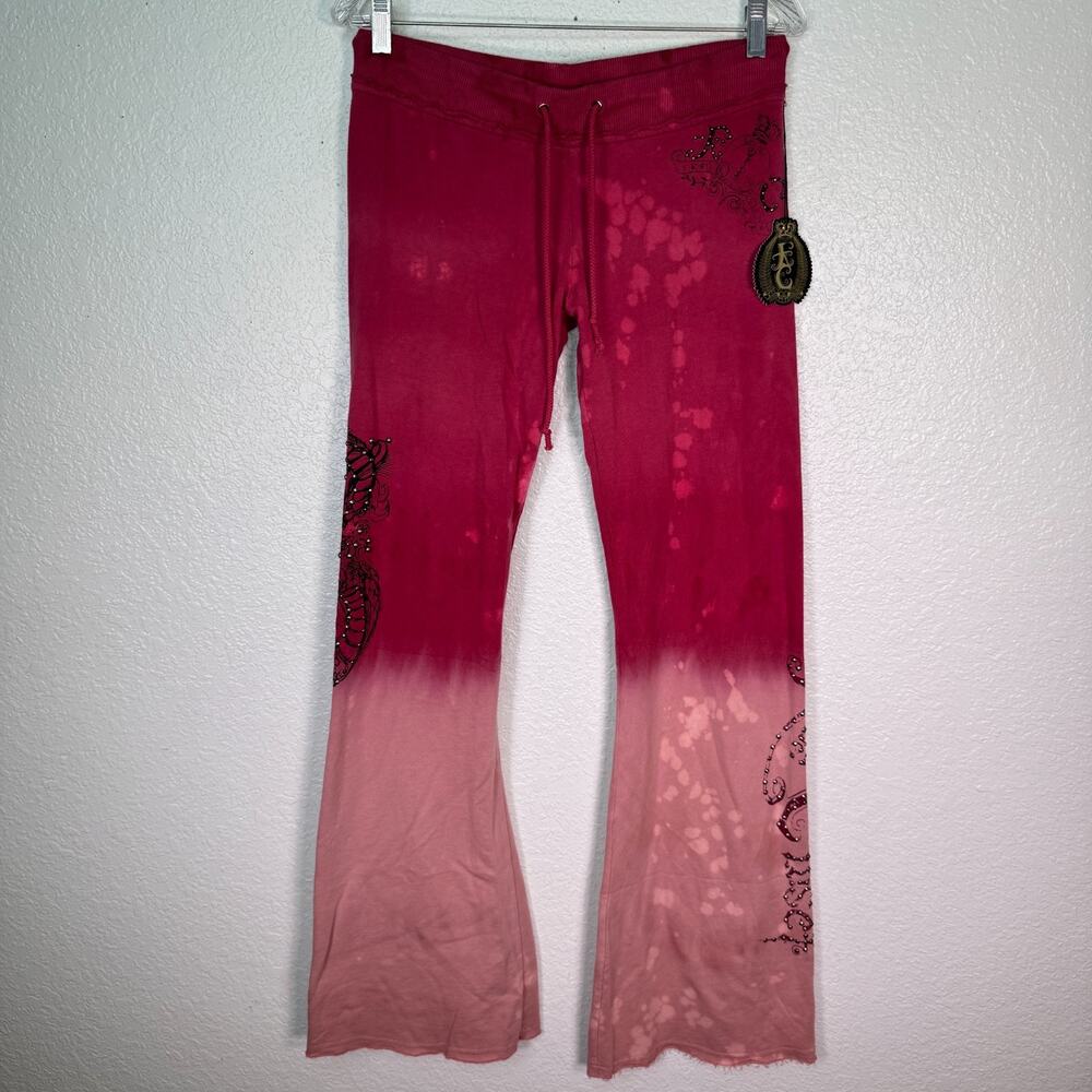 Key Closet Y2K Sweatpants Womens Medium Tie Dye Flare Rhinestone Dragon NEW
